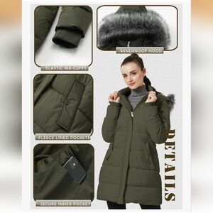 GG Leaf Olive Green Winter Puffer Hooded Coat